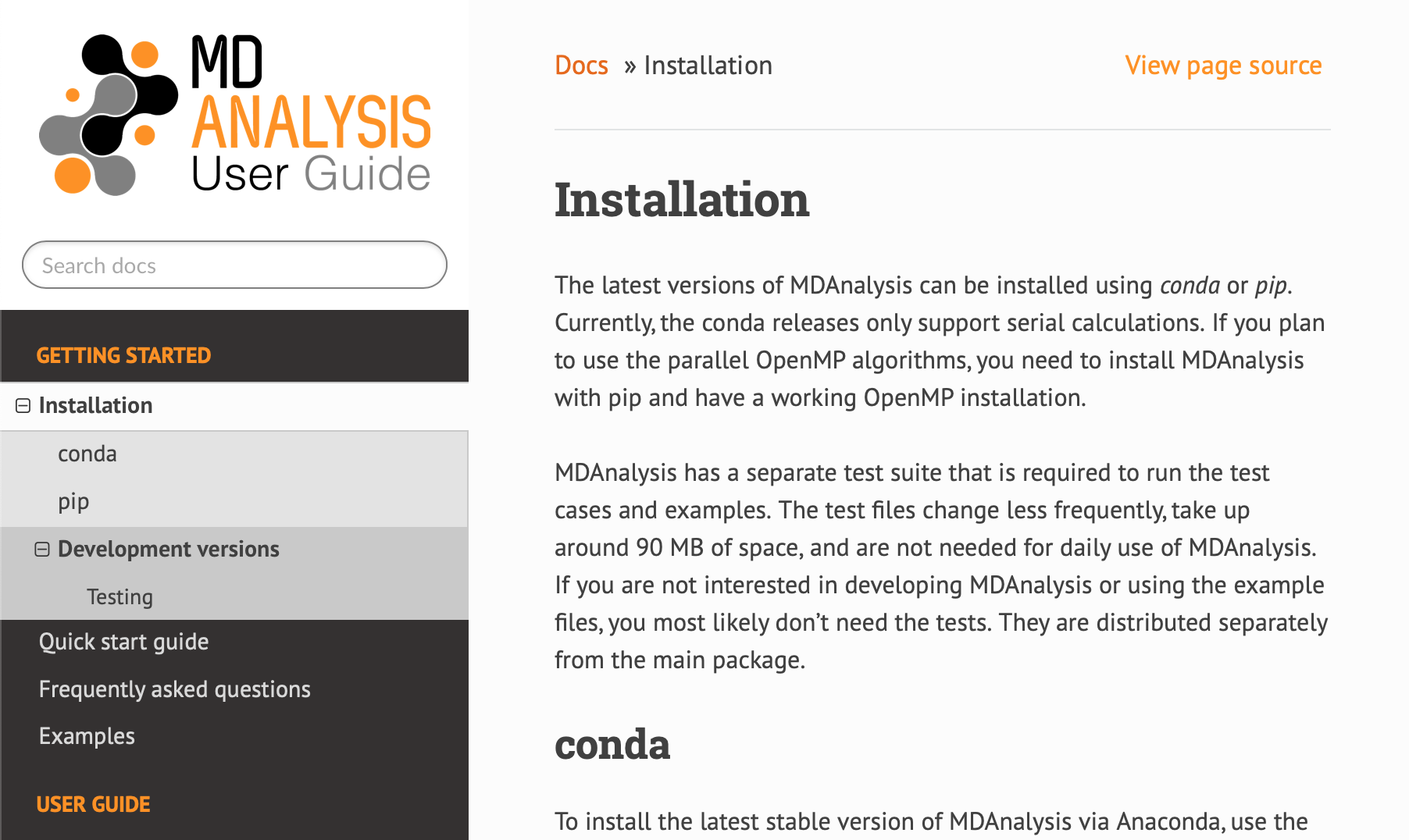 user guide screenshot of readthedocs theme