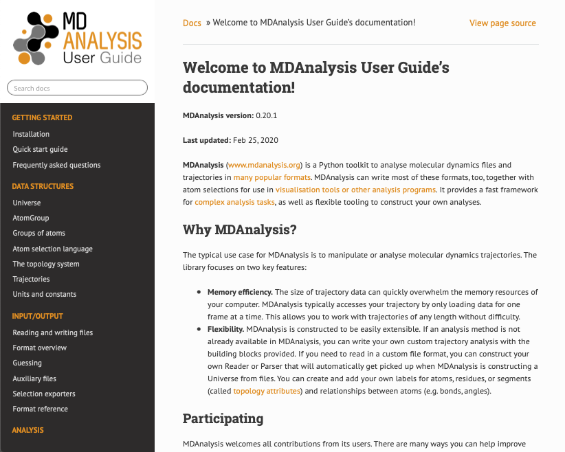 MDAnalysis user guide screenshot